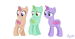 Size: 3500x1800 | Tagged: safe, artist:brynnstic, alicorn, g4, my little pony: friendship is magic, base, female, horn, mare, multiple characters, signature, simple background, transparent background, wings