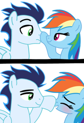 Size: 564x827 | Tagged: safe, artist:soarindasher10, rainbow dash, soarin', pegasus, pony, g4, blushing, boop, comic, female, looking at each other, looking at someone, male, mare, ship:soarindash, shipping, stallion, straight