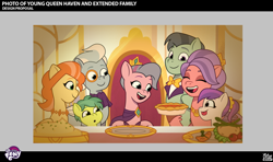 Size: 2504x1481 | Tagged: safe, queen haven, pegasus, pony, g5, making a meal of it, my little pony: tell your tale, official, colt, concept art, family, female, filly, foal, lil critter workshop, male, mare, stallion, unnamed character, unnamed pony