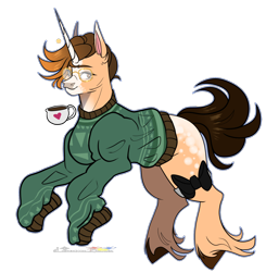 Size: 1420x1449 | Tagged: safe, artist:legendaryshadee, oc, oc:coffee cake, pony, unicorn, clothes, glasses, horn, male, simple background, solo, stallion, sweater, transparent background