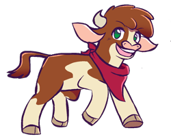 Size: 1060x850 | Tagged: safe, artist:thegemstallion, arizona (tfh), cow, them's fightin' herds, bandana, cloven hooves, community related, female, green eyes, horns, puyo puyo, simple background, smiling, solo, style emulation, transparent background