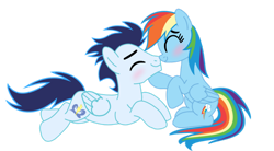 Size: 1280x706 | Tagged: safe, artist:soarindasher10, rainbow dash, soarin', pegasus, pony, blushing, female, male, mare, ship:soarindash, shipping, simple background, smiling, stallion, straight, transparent background