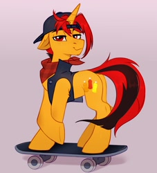 Size: 2632x2904 | Tagged: safe, artist:taneysha, oc, oc only, pony, unicorn, horn, skateboard, solo, unicorn oc