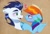 Size: 720x489 | Tagged: safe, artist:haruh_ink, rainbow dash, soarin', pegasus, pony, g4, blushing, duo, duo male and female, female, floating heart, floppy ears, heart, hoof fluff, hoof on chest, looking at each other, looking at someone, male, mare, ship:soarindash, shipping, smiling, smiling at each other, stallion, straight, unshorn fetlocks