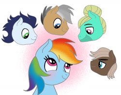 Size: 1280x1007 | Tagged: safe, artist:mrsdashskies, dumbbell, quibble pants, rainbow dash, soarin', zephyr breeze, pegasus, pony, g4, blushing, female, male, mare, ship:dumbdash, ship:quibbledash, ship:soarindash, ship:zephdash, shipping, stallion, straight