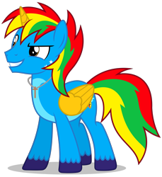 Size: 4416x4831 | Tagged: safe, artist:creedyboy124, oc, oc only, oc:shield wing, alicorn, pony, alicorn oc, happy, horn, male, simple background, stallion, wings