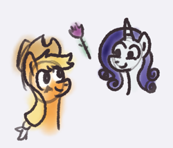 Size: 793x675 | Tagged: safe, artist:zoeyhorse, applejack, rarity, earth pony, pony, unicorn, g4, bust, duo, duo female, female, flower, horn, lesbian, looking at each other, looking at someone, mare, rose, ship:rarijack, shipping, simple background, sketch, smiling, smiling at each other, white background