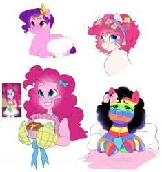 Size: 1272x1352 | Tagged: safe, artist:aztrial, pinkie pie, pipp petals, snuzzle (g5), oc, earth pony, human, pegasus, pony, equestria girls, g4, g5, a bad case of stripes, nightmare fuel, rainbow stripes, reference, sick