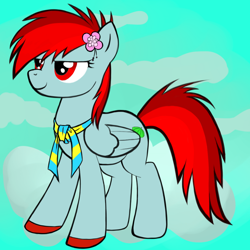 Size: 1024x1024 | Tagged: safe, editor:lyra heartstrings13, oc, oc only, unnamed oc, pegasus, pony, avatar maker: pony, clothes, colored hooves, female, flower, flower in hair, folded wings, gray eyes, hooves, mare, pegasus oc, red eyes, scarf, solo, striped scarf, wings