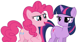 Size: 1338x735 | Tagged: safe, artist:kingbases, artist:shieldwingarmorofgod, pinkie pie, twilight sparkle, earth pony, pony, unicorn, g4, base used, duo, duo female, female, horn, mare, not a vector, simple background, transparent background, unicorn twilight