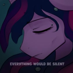 Size: 1080x1080 | Tagged: safe, artist:makaryo, part of a set, twilight sparkle, alicorn, pony, g5, bust, close-up, eyes closed, female, frown, mare, narration, older, older twilight, older twilight sparkle (alicorn), solo, twilight sparkle (alicorn), underwater, water