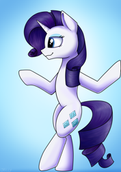 Size: 2508x3541 | Tagged: safe, artist:jellysketch, rarity, pony, unicorn, g4, bipedal, eyeshadow, female, high res, horn, makeup, mare, solo, tail