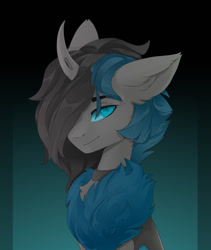 Size: 1078x1280 | Tagged: safe, artist:shooshaa, oc, oc only, changeling, bust, chest fluff, commission, curved horn, gradient background, horn, male, portrait, solo, stallion