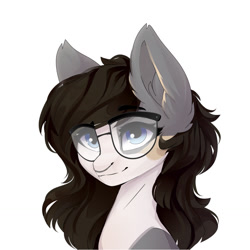 Size: 1280x1280 | Tagged: safe, artist:shooshaa, oc, oc only, oc:mama chubs, pony, bust, commission, eyebrows, eyebrows visible through hair, female, glasses, mare, nose piercing, nose ring, piercing, portrait, septum piercing, simple background, solo, white background