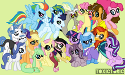 Size: 1000x600 | Tagged: safe, artist:toxictoric, applejack, cheese sandwich, discord, fancypants, fluttershy, li'l cheese, pinkie pie, rainbow dash, rarity, soarin', starlight glimmer, sunburst, trixie, twilight sparkle, alicorn, hybrid, g4, my little pony: friendship is magic, the last problem, female, interspecies offspring, male, offspring, older, older applejack, older cheese sandwich, older fancypants, older pinkie pie, older rainbow dash, older rarity, older soarin', older soarindash, parent:discord, parent:fancypants, parent:fluttershy, parent:rainbow dash, parent:rarity, parent:soarin', parents:discoshy, parents:raripants, parents:soarindash, ship:discoshy, ship:raripants, ship:soarindash, ship:starburst, shipping, straight, twilight sparkle (alicorn)