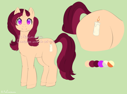 Size: 1150x850 | Tagged: safe, artist:misscinnabunnie, oc, oc only, pony, unicorn, commission, female, green background, horn, mare, obtrusive watermark, reference sheet, simple background, solo, watermark