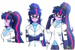 Size: 3045x2048 | Tagged: safe, artist:lordshrekzilla20, sci-twi, twilight sparkle, equestria girls, g4, breasts, busty sci-twi, clothes, glasses, gloves, goggles, lab coat, signature, sketch, sketch dump, solo