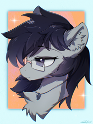 Size: 2048x2732 | Tagged: safe, artist:gale spark, oc, oc only, pony, abstract background, ear fluff, glasses, jewelry, necklace, solo