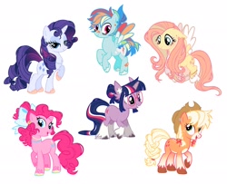 Size: 2048x1661 | Tagged: safe, artist:bamzelly, applejack, fluttershy, pinkie pie, rainbow dash, rarity, twilight sparkle, g4, mane six, simple background, white background