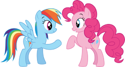 Size: 5597x3000 | Tagged: safe, artist:cloudy glow, pinkie pie, rainbow dash, earth pony, pegasus, pony, g4, duo, duo female, female, mare, reconciliation, simple background, transparent background, vector