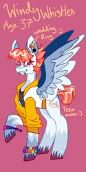 Size: 1026x2048 | Tagged: safe, artist:whimday, windy whistles, pegasus, pony, g4, alternate design, bracelet, clothes, ear piercing, earring, female, jacket, jewelry, lip piercing, mare, piercing, snake bites, solo, spread wings, unshorn fetlocks, wings