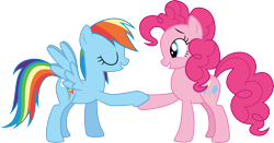 Size: 5716x3000 | Tagged: safe, artist:cloudy glow, pinkie pie, rainbow dash, earth pony, pegasus, g4, duo, duo female, female, hoofshake, reconciliation, simple background, transparent background, vector