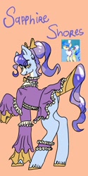 Size: 1026x2048 | Tagged: safe, artist:whimday, sapphire shores, earth pony, pony, g4, alternate design, bow, choker, clothes, dress, female, hair bow, mare, screencap reference, solo