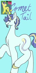 Size: 1026x2048 | Tagged: safe, artist:whimday, comet tail, pony, unicorn, g4, alternate design, anatomically incorrect, facial hair, goatee, horn, incorrect leg anatomy, male, screencap reference, solo, stallion