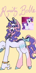 Size: 1026x2048 | Tagged: safe, artist:whimday, rarity, pony, unicorn, g4, alternate design, bow, ear piercing, earring, female, horn, horn ring, jewelry, mare, necklace, piercing, ring, screencap reference, solo, tail, tail bow, wristband