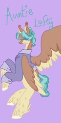 Size: 1026x2048 | Tagged: safe, artist:whimday, auntie lofty, pegasus, pony, g4, alternate design, clothes, female, mare, solo, unshorn fetlocks