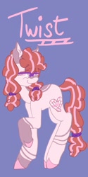 Size: 1026x2048 | Tagged: safe, artist:whimday, twist, earth pony, pony, g4, alternate design, anatomically incorrect, female, glasses, incorrect leg anatomy, solo