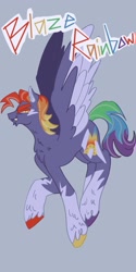 Size: 1026x2048 | Tagged: safe, artist:whimday, rainbow blaze, pegasus, pony, g4, alternate design, anatomically incorrect, coat markings, incorrect leg anatomy, male, mismatched hooves, socks (coat markings), solo, stallion