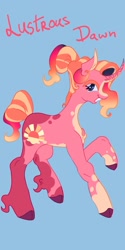 Size: 1026x2048 | Tagged: safe, artist:whimday, luster dawn, pony, unicorn, g4, alternate design, curved horn, female, fetlock tuft, horn, mare, solo