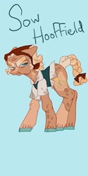 Size: 1026x2048 | Tagged: safe, artist:whimday, ma hooffield, earth pony, pony, g4, alternate design, braid, braided tail, clothes, female, hooffield family, mare, solo, tail