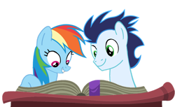 Size: 1280x782 | Tagged: safe, artist:soarindasher10, rainbow dash, soarin', pegasus, pony, book, female, male, mare, reading, ship:soarindash, shipping, simple background, stallion, straight, transparent background