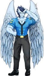 Size: 828x1405 | Tagged: safe, artist:alphaess-n-flick, soarin', pegasus, anthro, g4, abs, clothes, commission, male, muscles, muscular male, pecs, soaripped, solo, stallion, stupid sexy soarin', swolin', uniform, wonderbolts, wonderbolts dress uniform