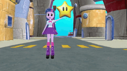 Size: 854x480 | Tagged: safe, artist:smbros, twilight sparkle, human, equestria girls, g4, 3d, animated, bikini bottom (spongebob squarepants), clothes, mmd, power star, shirt, shoes, skirt, spongebob squarepants battle for bikini bottom, spongebob squarepants: battle for bikini bottom, super mario bros., super mario galaxy, super star