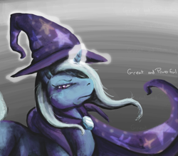 Size: 1059x928 | Tagged: safe, artist:kimardt, trixie, pony, unicorn, g4, 2012, cape, clothes, female, great and powerful, hat, horn, magic, mare, old art, solo, telekinesis