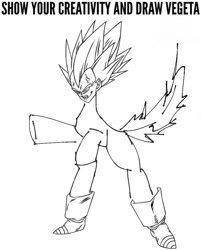 Size: 867x1080 | Tagged: safe, artist:liaaqila, original species, pony, human head pony, black and white, boots, cross-popping veins, dragon ball, emanata, grayscale, male, monochrome, ponified, shoes, simple background, solo, vegeta, wat, white background