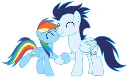 Size: 1280x791 | Tagged: safe, artist:soarindasher10, rainbow dash, soarin', pegasus, pony, g4, eyes closed, female, holding hooves, male, mare, ship:soarindash, shipping, simple background, smiling, stallion, straight, transparent background