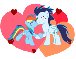 Size: 1280x998 | Tagged: safe, artist:soarindasher10, rainbow dash, soarin', pegasus, pony, g4, eyes closed, female, heart, holding hooves, male, mare, ship:soarindash, shipping, simple background, smiling, stallion, straight, transparent background