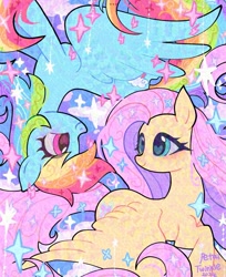 Size: 1293x1586 | Tagged: safe, artist:petaltwinkle, fluttershy, rainbow dash, pegasus, pony, g4, adversarial noise, backwards cutie mark, duo, duo female, female, heart, heart eyes, mare, smiling, sparkles, spread wings, upside down, wingding eyes, wings