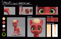 Size: 4917x3162 | Tagged: safe, sprout cloverleaf, earth pony, pony, g5, my little pony: a new generation, official, 3d, colt, colt sprout cloverleaf, concept art, foal, hoof heart, male, reference sheet, solo, underhoof, unshorn fetlocks, upside-down hoof heart, younger