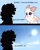 Size: 732x921 | Tagged: safe, artist:sekuponi, oc, oc only, moth, mothpony, original species, pony, cheek fluff, chest fluff, cloud, dialogue, ear fluff, fluffy, flying, lämp, neck fluff, open mouth, pls, silhouette, sky, spread wings, sun, talking to each other, wing fluff, wings