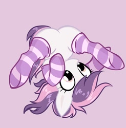 Size: 1262x1280 | Tagged: safe, artist:barbariska, artist:illuminatiums, oc, oc only, oc:sweetieck dreams, pony, unicorn, g4, broom, butt, clothes, colored hooves, cute, eyelashes, featureless crotch, female, filly, foal, hooves, horn, mare, not sweetie belle, orange eyes, simple background, socks, solo, spread legs, spreading, striped socks, tail, two toned mane, two toned tail, unicorn horn, upside down