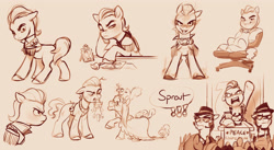 Size: 3596x1972 | Tagged: safe, artist:imalou, sprout cloverleaf, earth pony, pony, squirrel, g5, my little pony: a new generation, official, concept art, conference, emperor sprout, evil smile, female, grin, male, mare, smiling, soviet, stallion, twig, unnamed character, unnamed pony