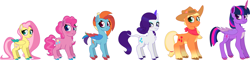 Size: 5830x1402 | Tagged: safe, artist:prixy05, applejack, fluttershy, pinkie pie, rainbow dash, rarity, twilight sparkle, alicorn, earth pony, pegasus, pony, unicorn, g4, female, horn, mane six, mare, simple background, twilight sparkle (alicorn), white background