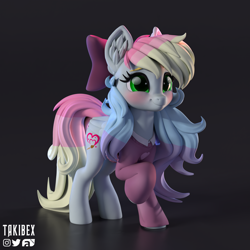 Size: 3000x3000 | Tagged: safe, artist:takibex, oc, oc only, oc:blazey sketch, pegasus, 3d, 3d model, bow, clothes, hair bow, long mane, long tail, pegasus oc, simple background, solo, sweater, tail