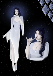 Size: 3000x4300 | Tagged: safe, artist:sovivna, rarity, human, g4, alternate hairstyle, breasts, choker, clothes, dress, eyeshadow, female, gloves, high heels, humanized, jewelry, lipstick, makeup, nail polish, necklace, night, pencil, shoes, solo, stars