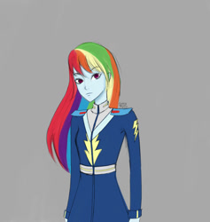 Size: 871x918 | Tagged: safe, artist:rainbowmanedpegasus, rainbow dash, human, equestria girls, g4, alternate hairstyle, gray background, simple background, solo